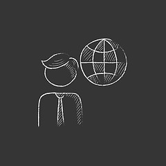Image showing Man with globe. Drawn in chalk icon.