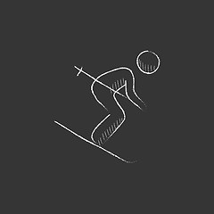 Image showing Downhill skiing. Drawn in chalk icon.