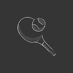 Image showing Tennis racket and ball. Drawn in chalk icon.