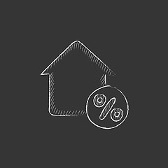 Image showing House with discount tag. Drawn in chalk icon.