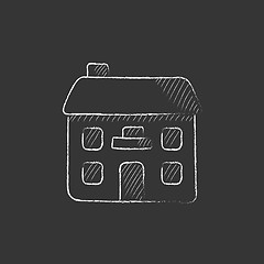 Image showing Two storey detached house. Drawn in chalk icon.