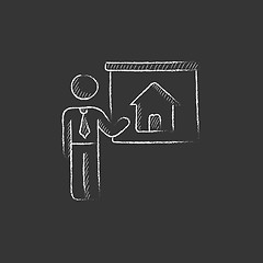 Image showing Real estate agent showing house. Drawn in chalk icon.