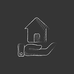 Image showing House insurance. Drawn in chalk icon.
