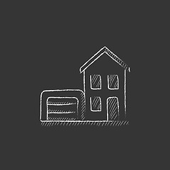 Image showing House with garage. Drawn in chalk icon.