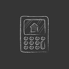 Image showing Calculator with house on display. Drawn in chalk icon.