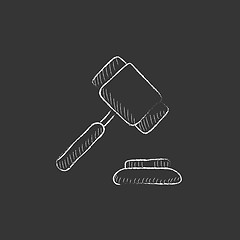 Image showing Auction gavel. Drawn in chalk icon.