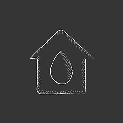 Image showing House with water drop. Drawn in chalk icon.