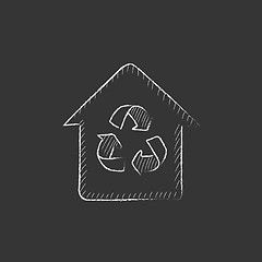 Image showing House with recycling symbol. Drawn in chalk icon.