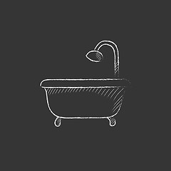 Image showing Bathtub with shower. Drawn in chalk icon.