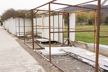 Image showing Metal structures dismantled metal stalls are near metal sheets