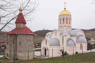 Image showing Varvarovka, Russia - March 15, 2016: New and old church in the village of Great Martyr Barbara Varvarovka, a suburb of Anapa, Krasnodar Krai