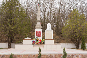 Image showing Sukko, Russia - March 15, 2016: A view of the common grave of Soviet soldiers and civilians in the village of Sukko, who died fighting Nazi invaders and state in the 1942-1943 year