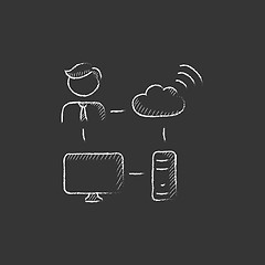 Image showing Cloud computing. Drawn in chalk icon.