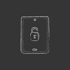 Image showing Digital tablet security. Drawn in chalk icon.