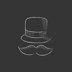 Image showing Hat and mustache. Drawn in chalk icon.