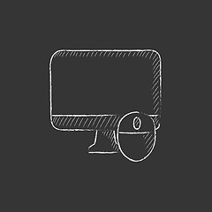 Image showing Computer monitor and mouse. Drawn in chalk icon.