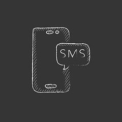 Image showing Smartphone with message. Drawn in chalk icon.