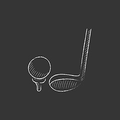 Image showing Golf ball and putter. Drawn in chalk icon.