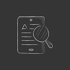 Image showing Tablet and magnifying glass. Drawn in chalk icon.