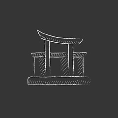 Image showing Torii gate. Drawn in chalk icon.