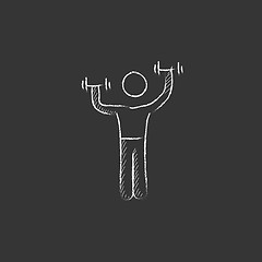 Image showing Man exercising with dumbbells. Drawn in chalk icon.