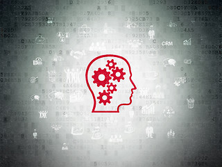 Image showing Finance concept: Head With Gears on Digital Data Paper background