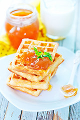 Image showing waffles with apricot jam 