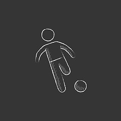 Image showing Soccer player with ball. Drawn in chalk icon.