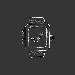 Image showing Smartwatch with check sign. Drawn in chalk icon.