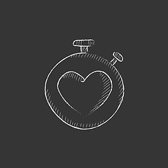 Image showing Stopwatch with heart sign. Drawn in chalk icon.