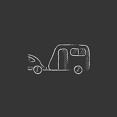 Image showing Car with caravan. Drawn in chalk icon.