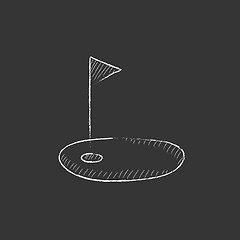 Image showing Golf hole with flag. Drawn in chalk icon.