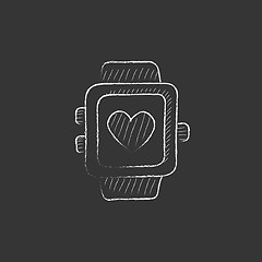 Image showing Smartwatch with heart sign. Drawn in chalk icon.