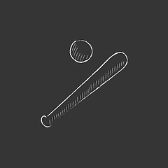 Image showing Baseball bat and ball. Drawn in chalk icon.