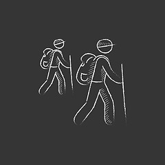 Image showing Tourist backpackers. Drawn in chalk icon.