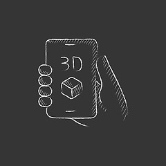 Image showing Smartphone with three D box. Drawn in chalk icon.