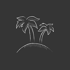 Image showing Two palm trees on island. Drawn in chalk icon.