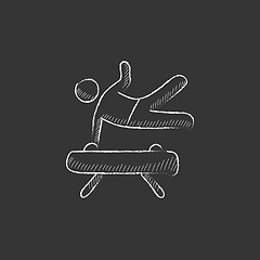 Image showing Gymnast exercising on pommel horse. Drawn in chalk icon.