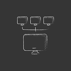 Image showing Computer network. Drawn in chalk icon.