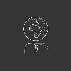 Image showing Human with globe head. Drawn in chalk icon.