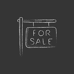 Image showing For sale signboard. Drawn in chalk icon.
