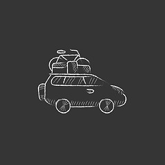 Image showing Car with bicycle mounted to the roof. Drawn in chalk icon.