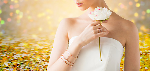 Image showing close up of beautiful woman with ring and bracelet