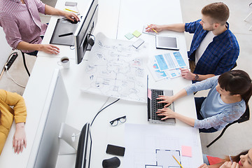 Image showing creative team with computers, blueprint at office