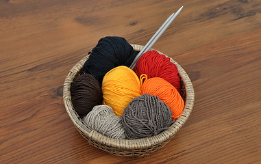 Image showing Balls of wool in basket