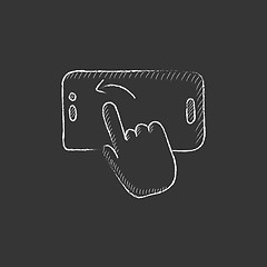 Image showing Finger touching smartphone. Drawn in chalk icon.