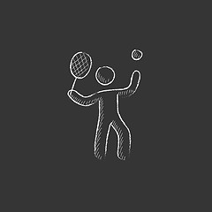 Image showing Man playing big tennis. Drawn in chalk icon.