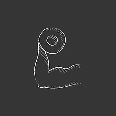 Image showing Arm with dumbbell. Drawn in chalk icon.