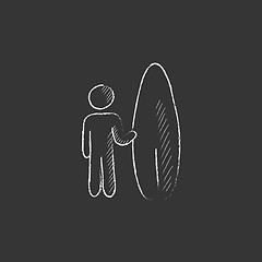 Image showing Man with surfboard. Drawn in chalk icon.