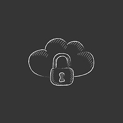 Image showing Cloud computing security. Drawn in chalk icon.